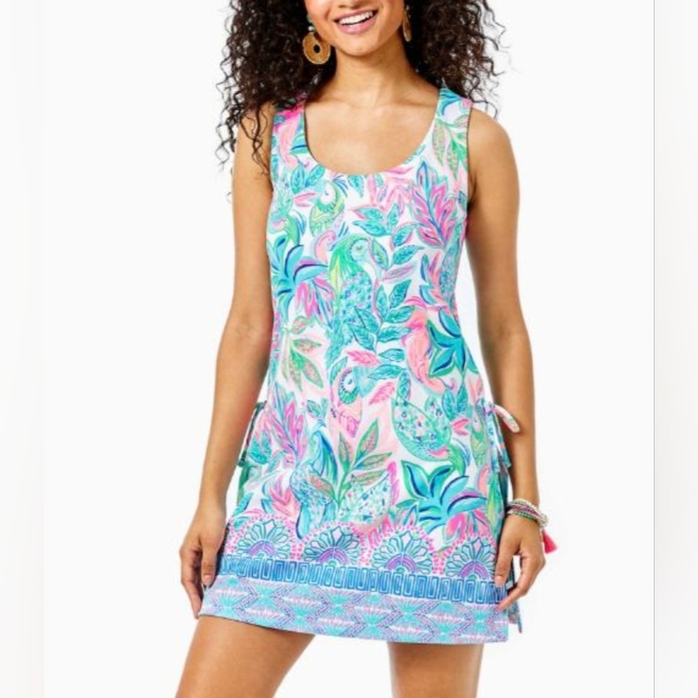 Lilly Pulitzer Sleeveless Sammi Romper Mini Dress in Mint, Pink & Aqua